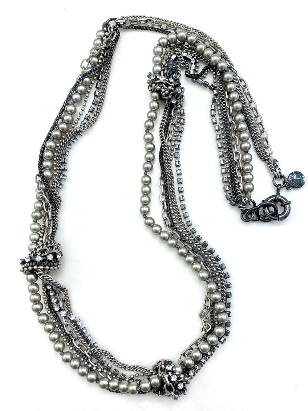J. Crew Silver-Tone Layered Pearl and Chain Necklace